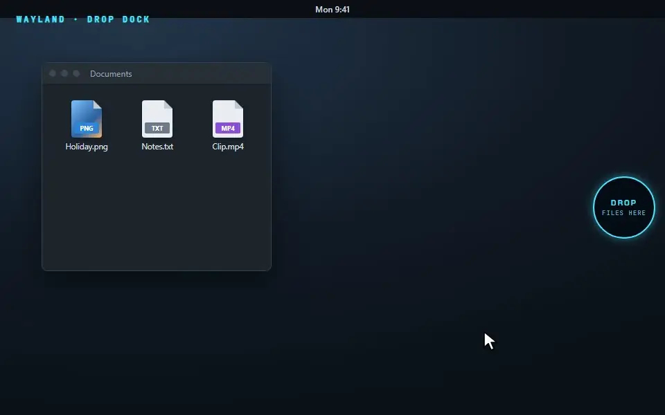 The drop dock at the right edge of a Wayland desktop, opened into the Tools ring